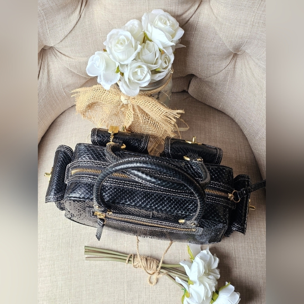 Vintage Coach Genuine Python Gallery Pocket Sachel # 8A84 ( Black ) - Picture 9 of 16